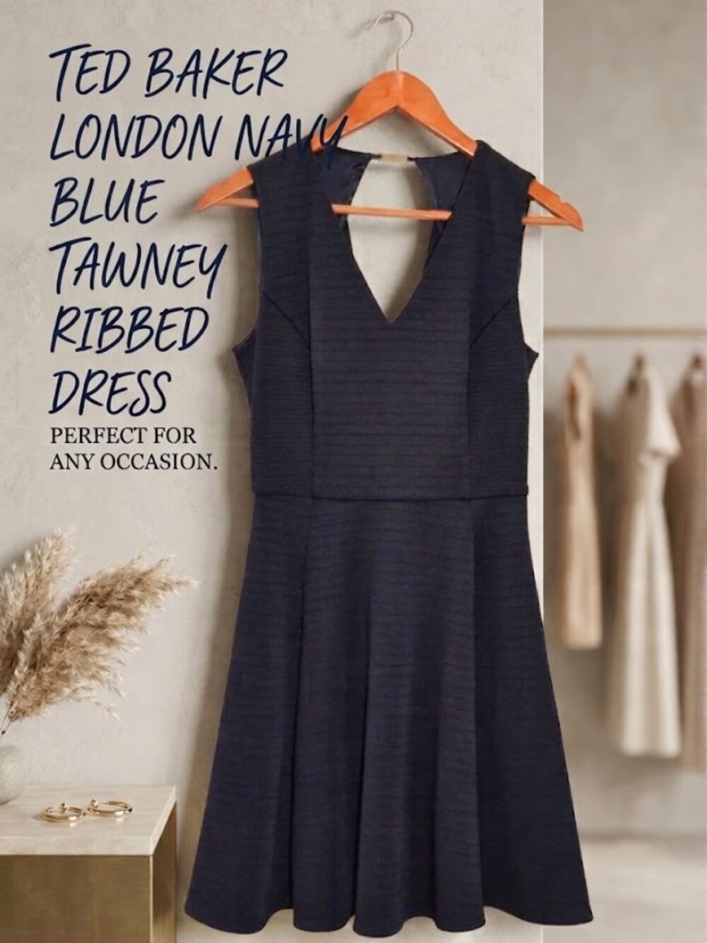 Ted Baker London Tawney Navy Blue Fit & Flare Pockets Skater Dress 2 US 4/6